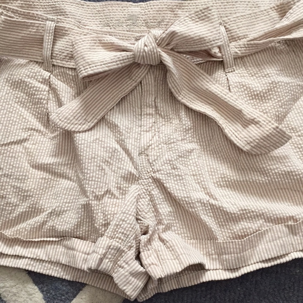 7 For All Mankind seersucker tan tie belt shorts